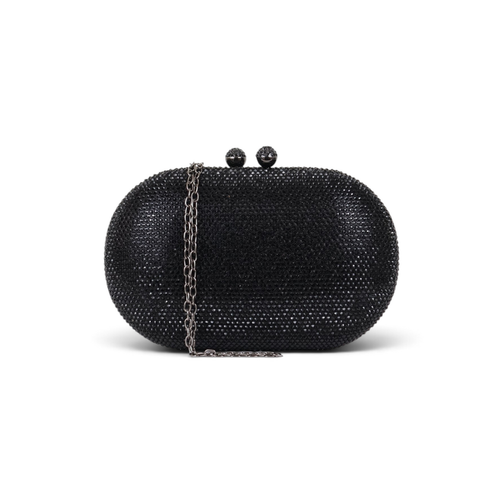 Bolsa Clutch Festa Pedraria Oval Preta