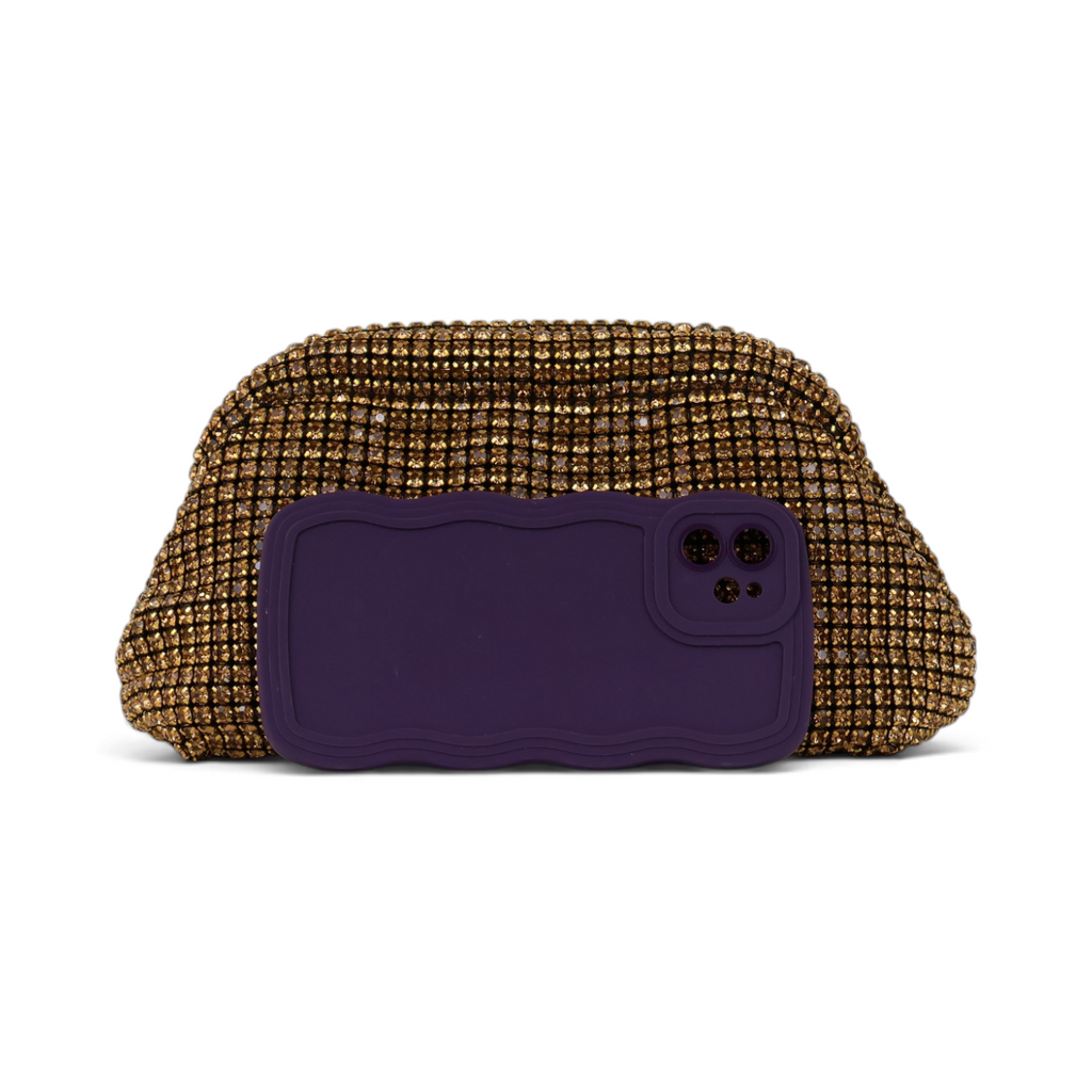 Bolsa Pouch Strass Dourada Escuro