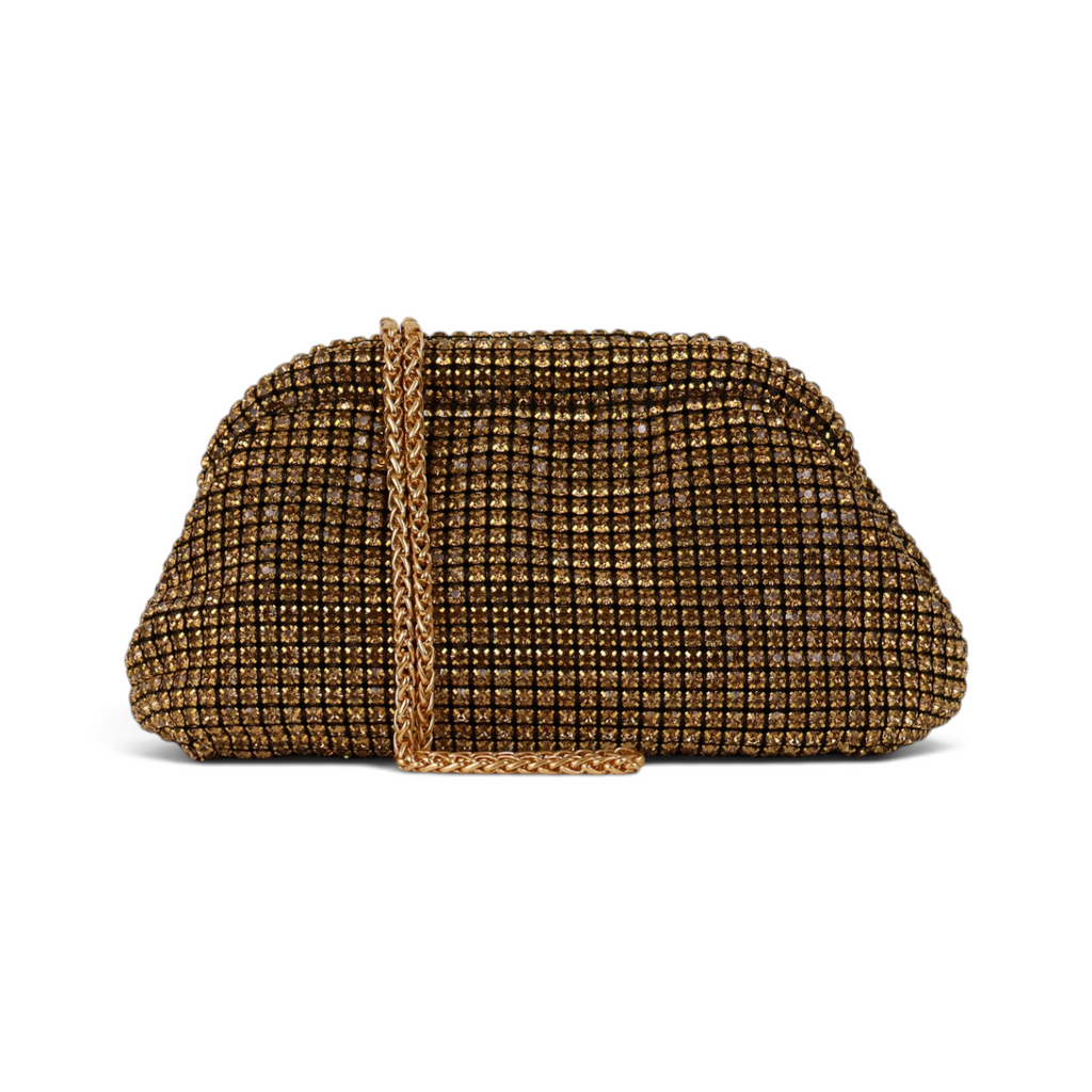 Bolsa Pouch Strass Dourada Escuro