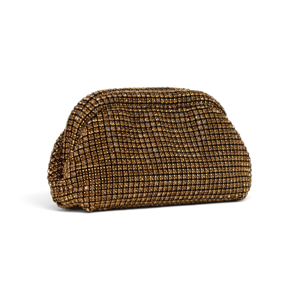 Bolsa Pouch Strass Dourada Escuro