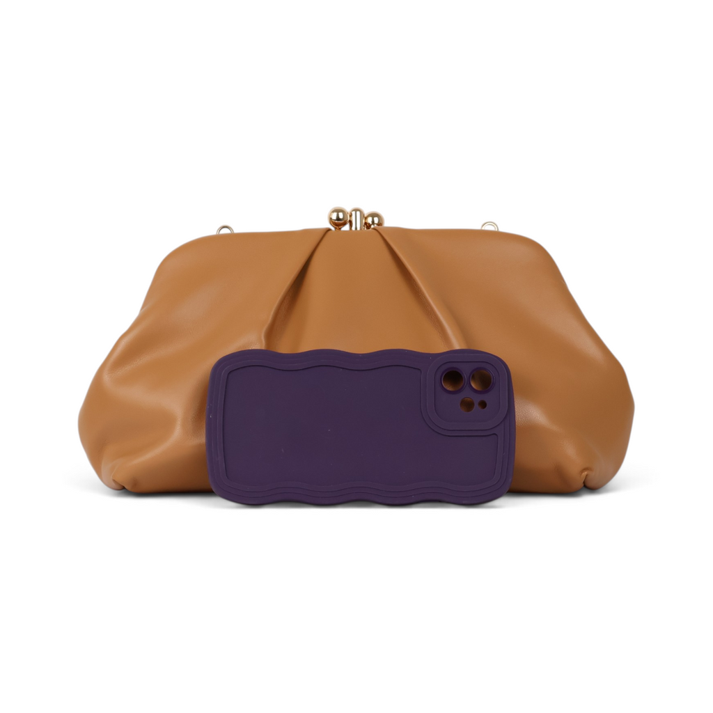 Bolsa de Festa Pouch Bicompartimento Bege Caramelo