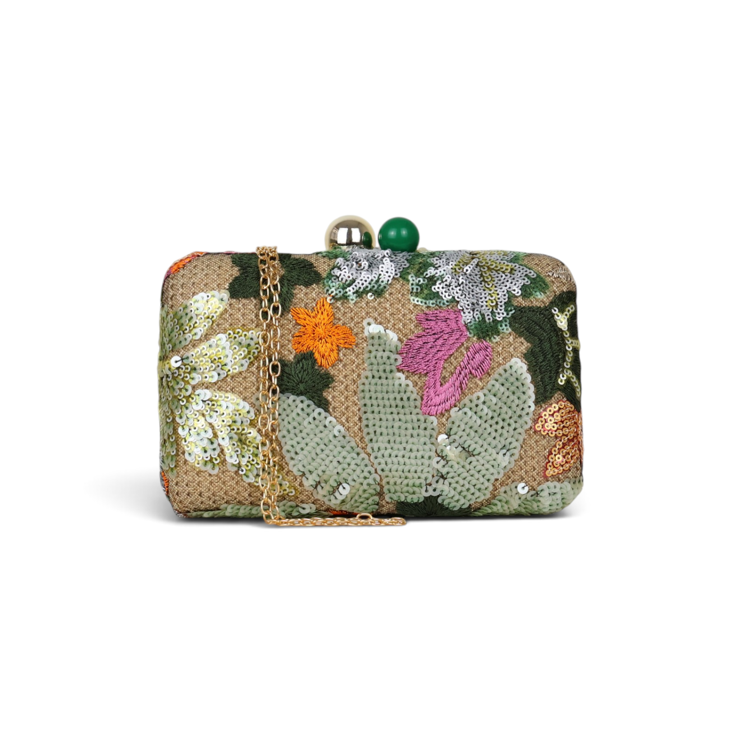 Bolsa Clutch Festa Bordada Flores Verde