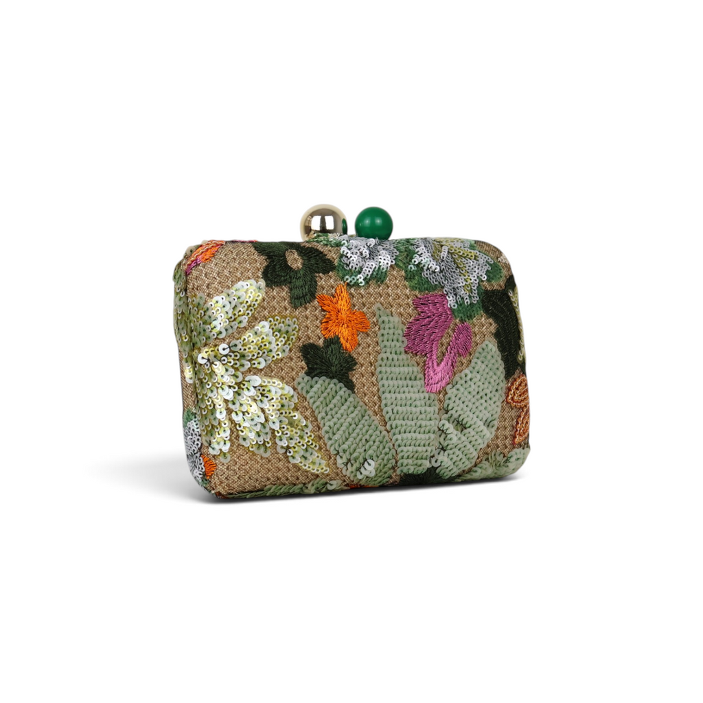 Bolsa Clutch Festa Bordada Flores Verde