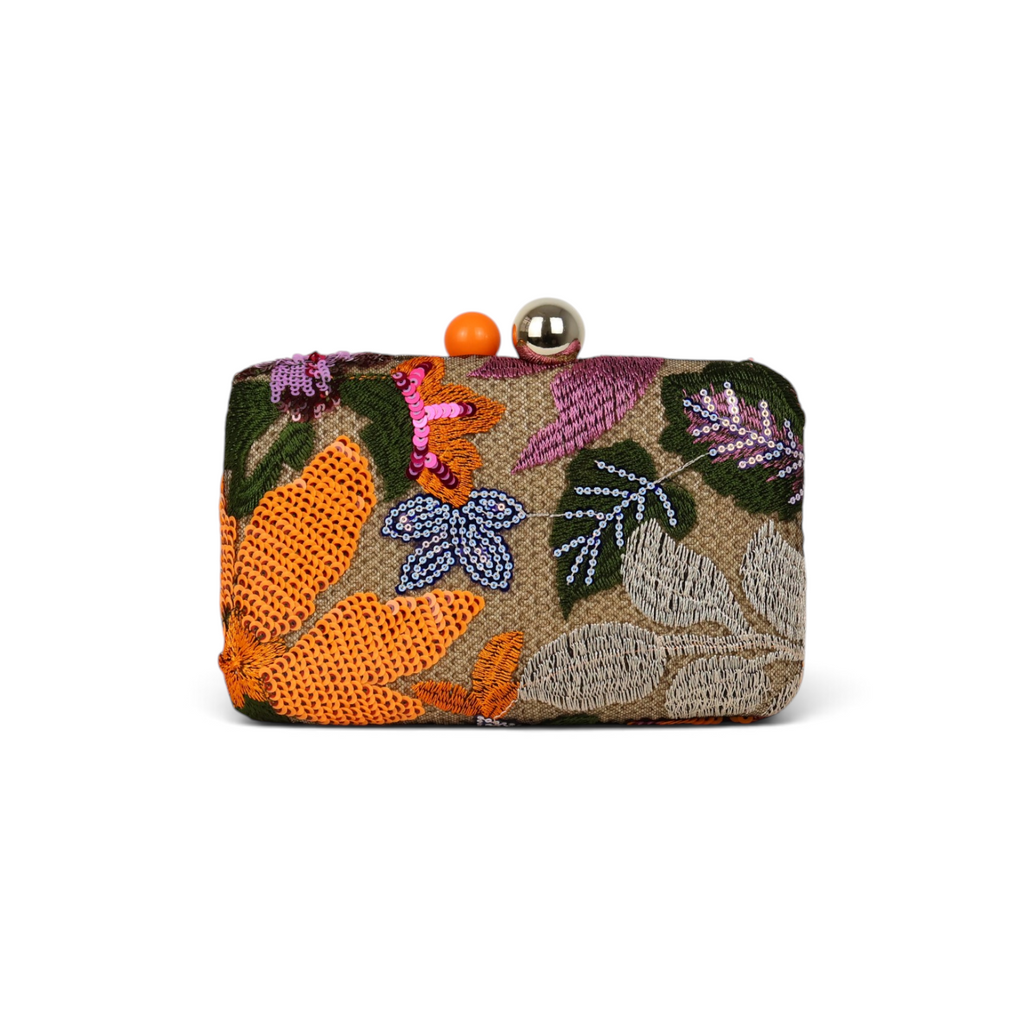 Bolsa Clutch Festa Bordada Flores Laranja