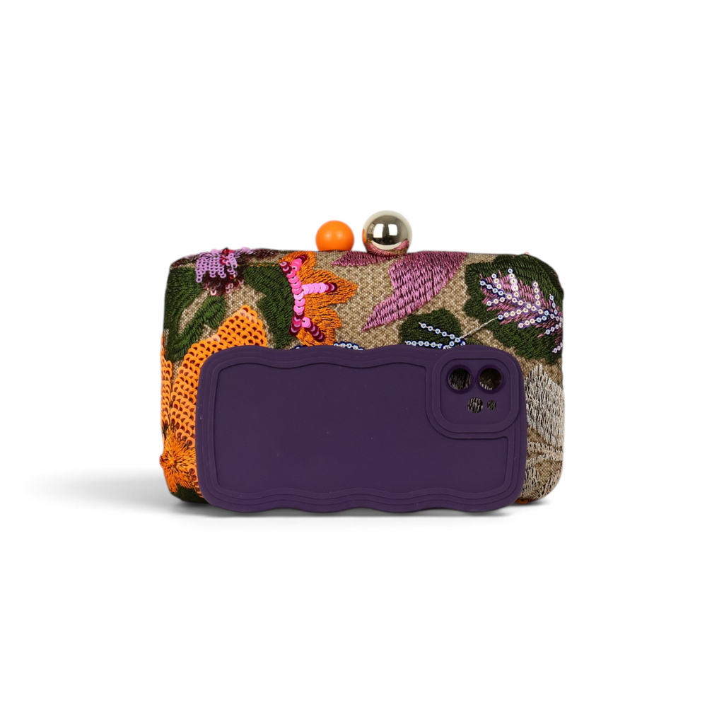 Bolsa Clutch Festa Bordada Flores Laranja