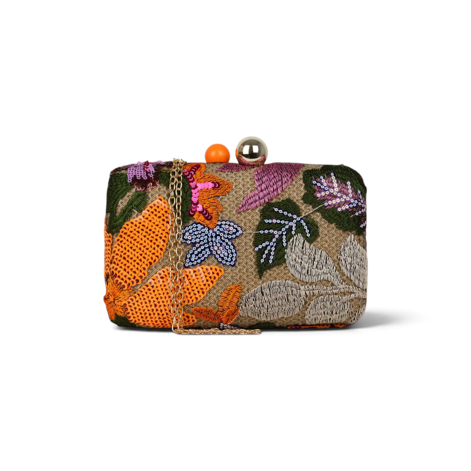 Bolsa Clutch Festa Bordada Flores Laranja