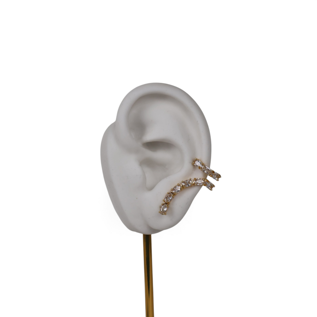Brinco Earcuff Dourado e Cristal Translúcido