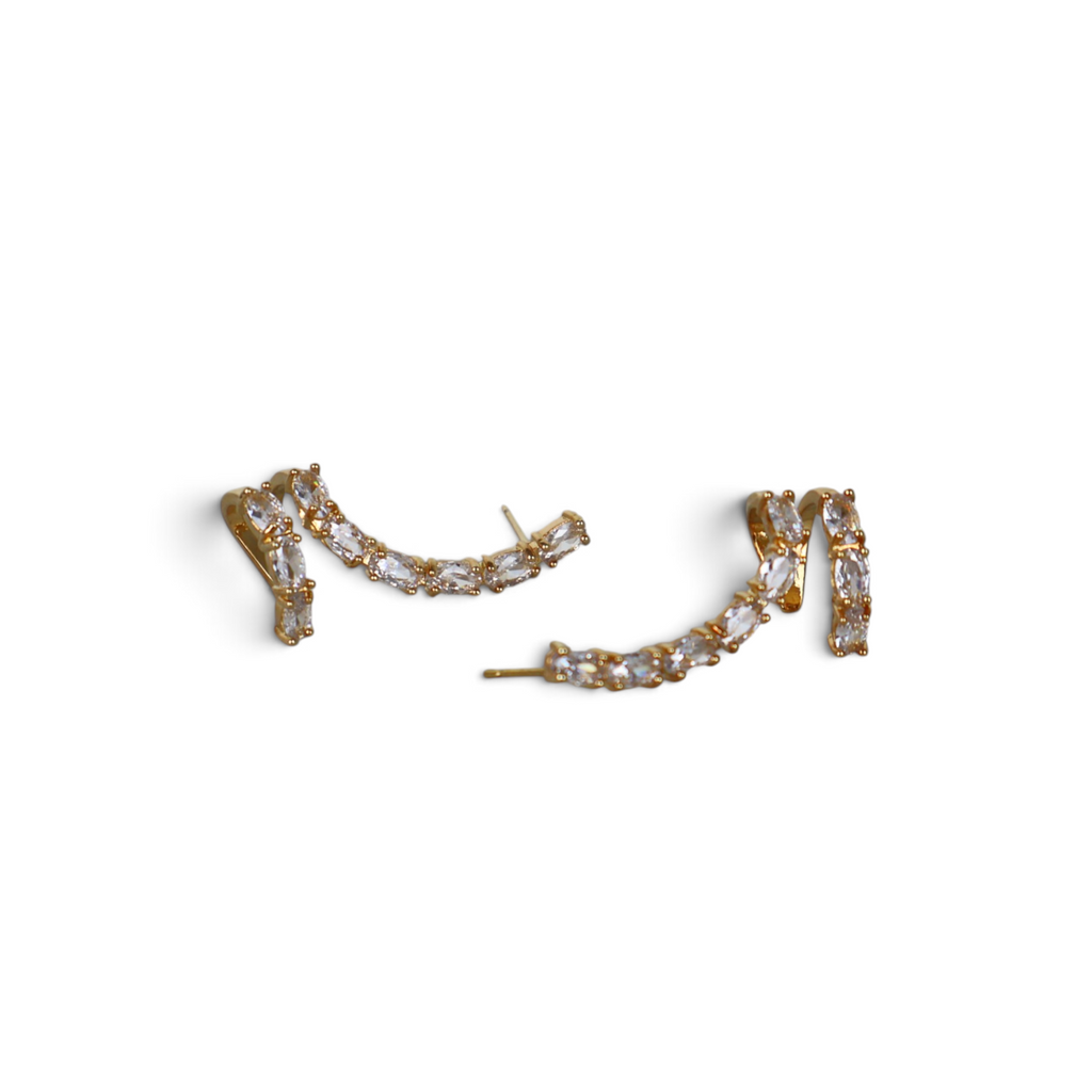 Brinco Earcuff Dourado e Cristal Translúcido