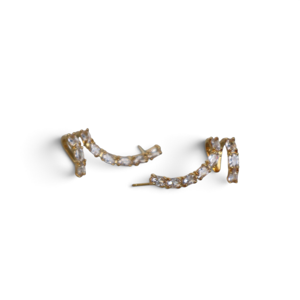 Brinco Earcuff Dourado e Cristal Translúcido