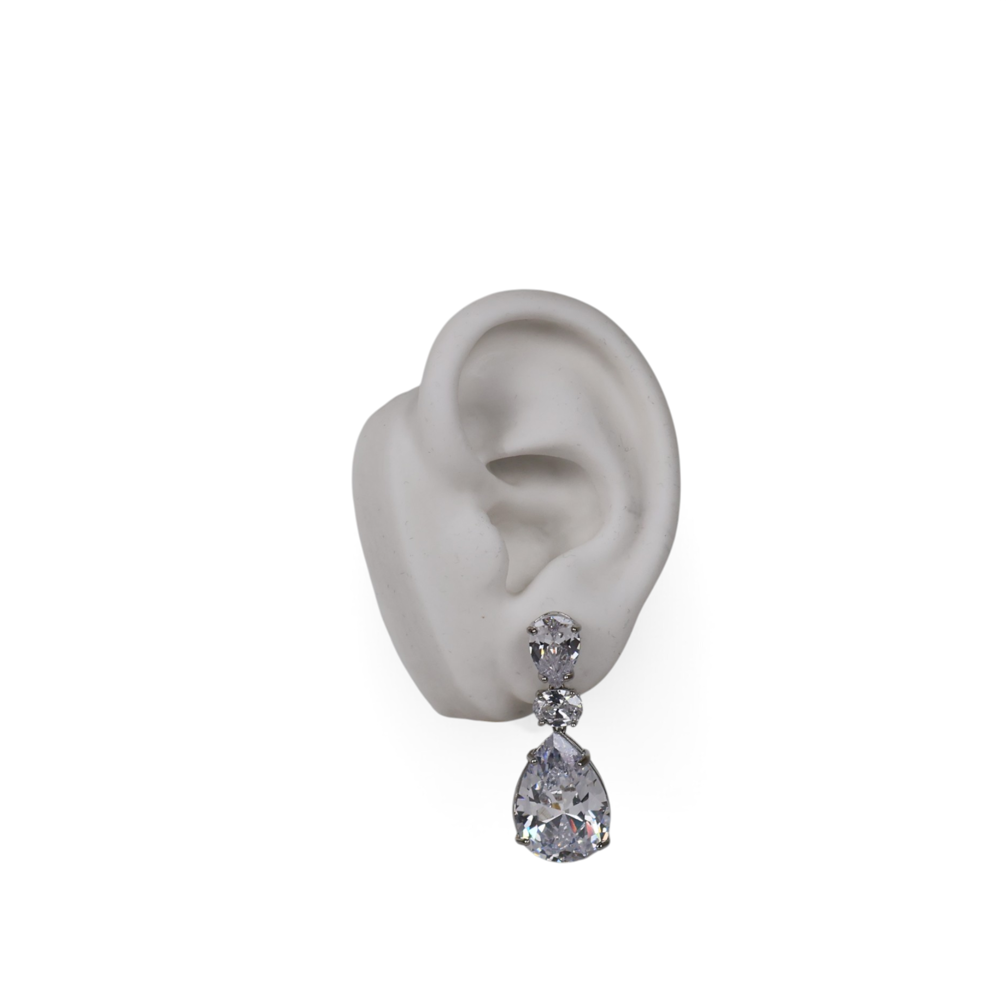 Brinco Prateado e Cristal Translúcido