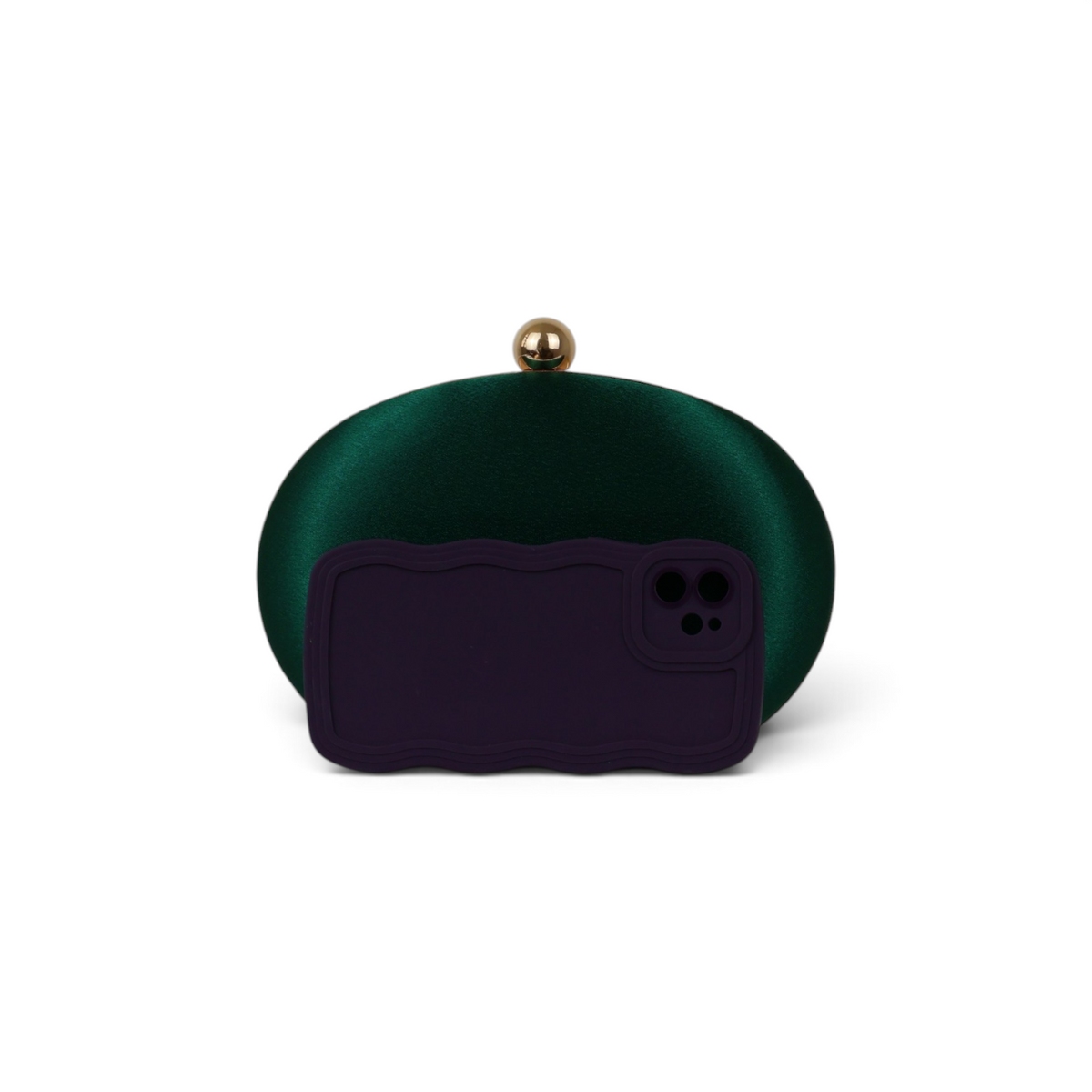 Bolsa Clutch Festa Oval Cetim Verde Esmeralda