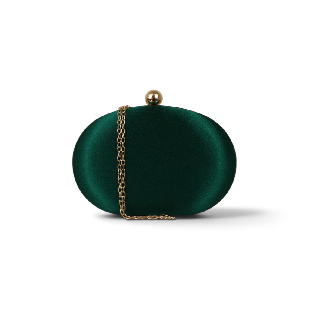 Bolsa Clutch Festa Oval Cetim Verde Esmeralda