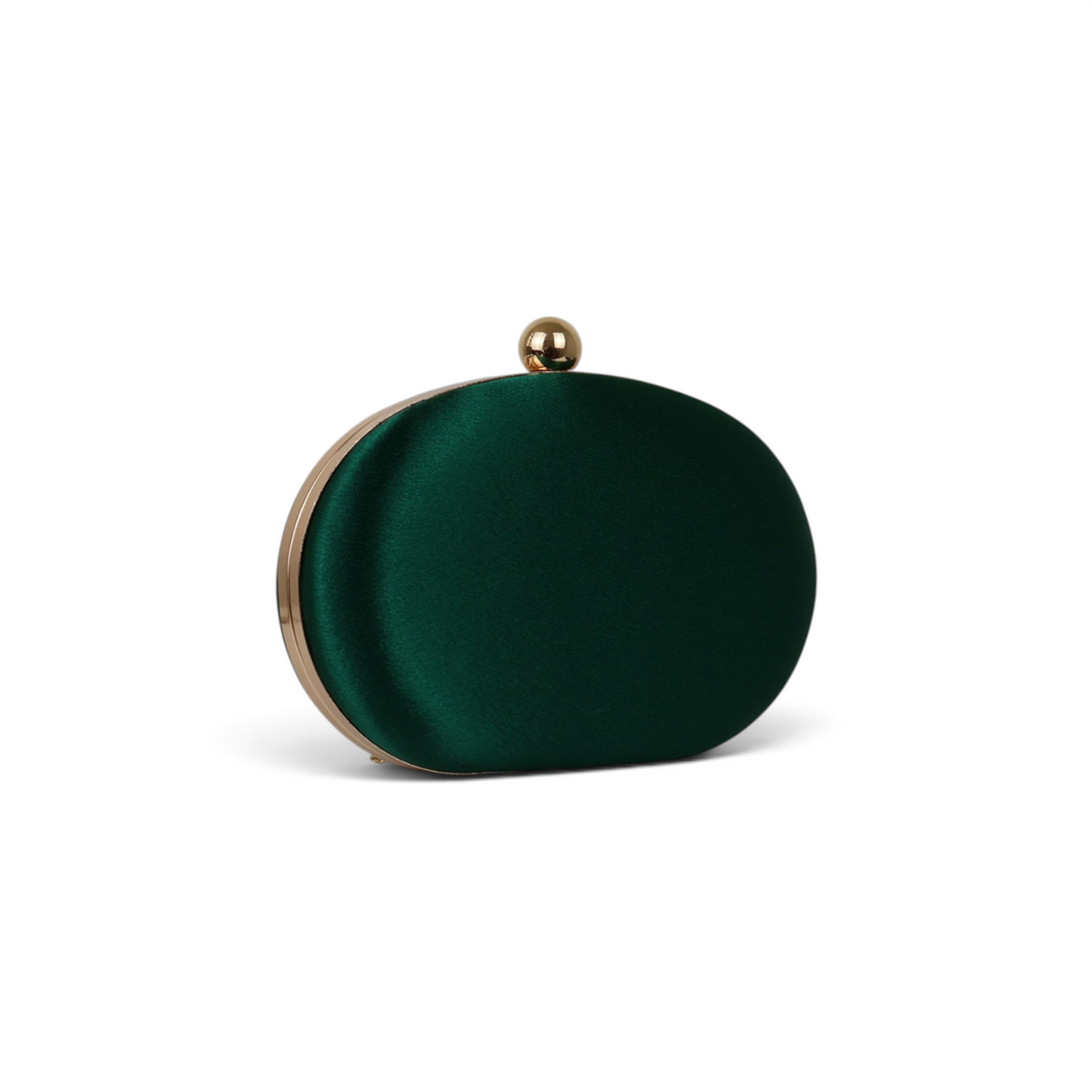 Bolsa Clutch Festa Oval Cetim Verde Esmeralda