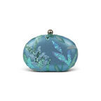 Bolsa Clutch Festa Oval Bordada Flores Turquesa
