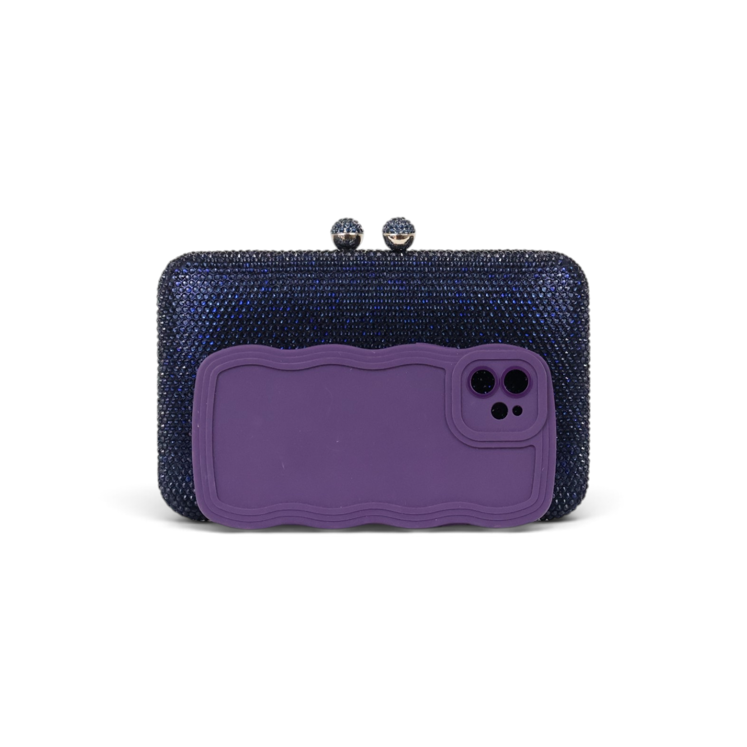 Bolsa Festa Clutch Pedraria Strass Azul Marinho