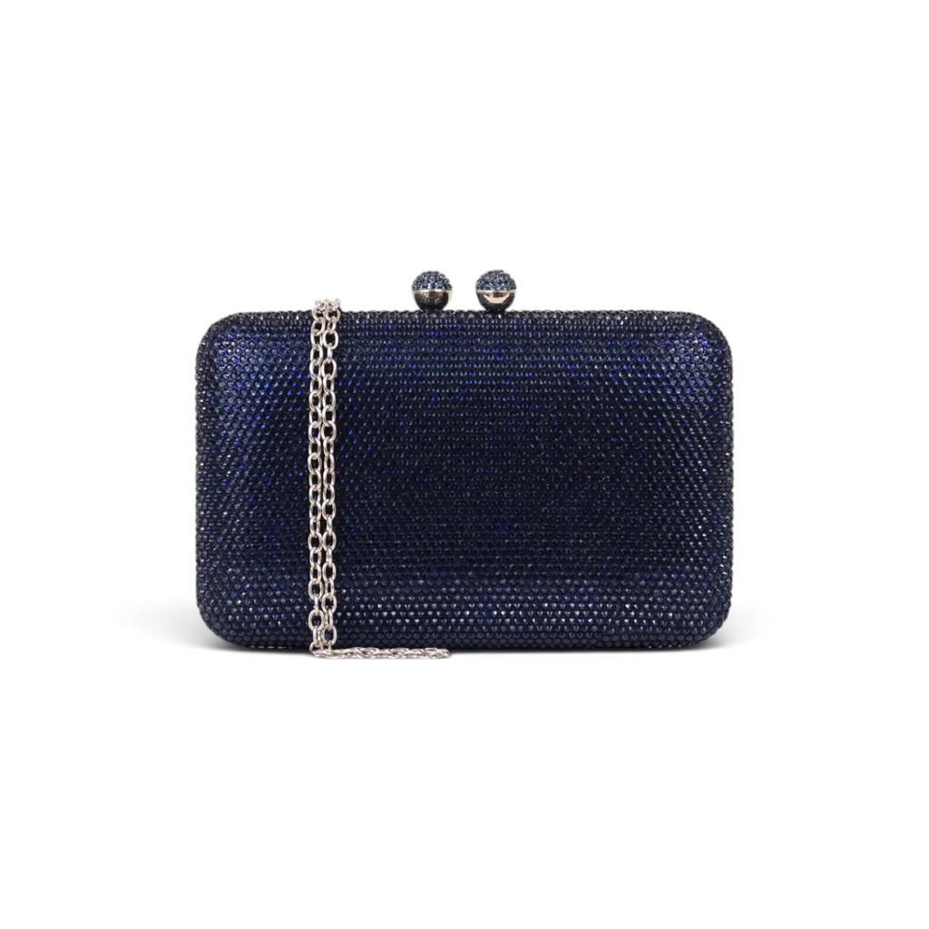 Bolsa Festa Clutch Pedraria Strass Azul Marinho