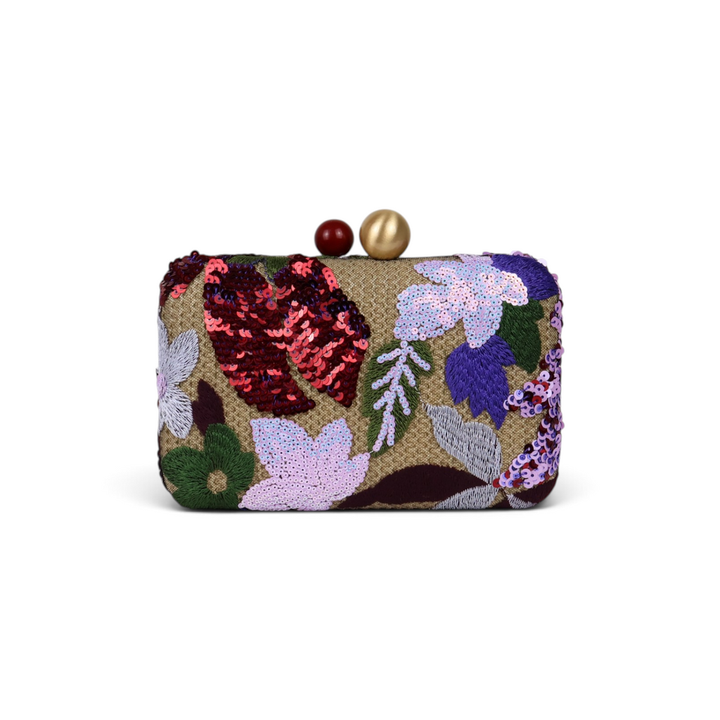 Bolsa Clutch Festa Bordada Flores Marsala
