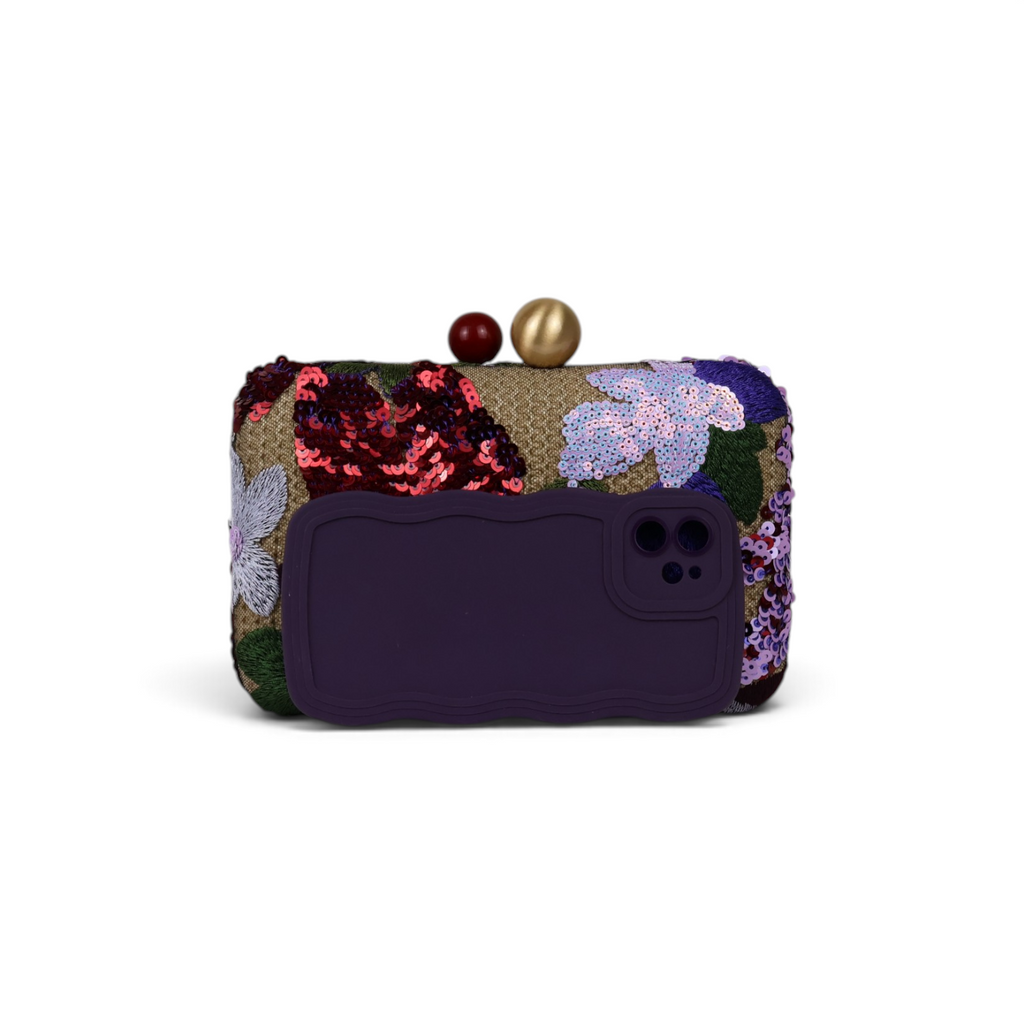 Bolsa Clutch Festa Bordada Flores Marsala