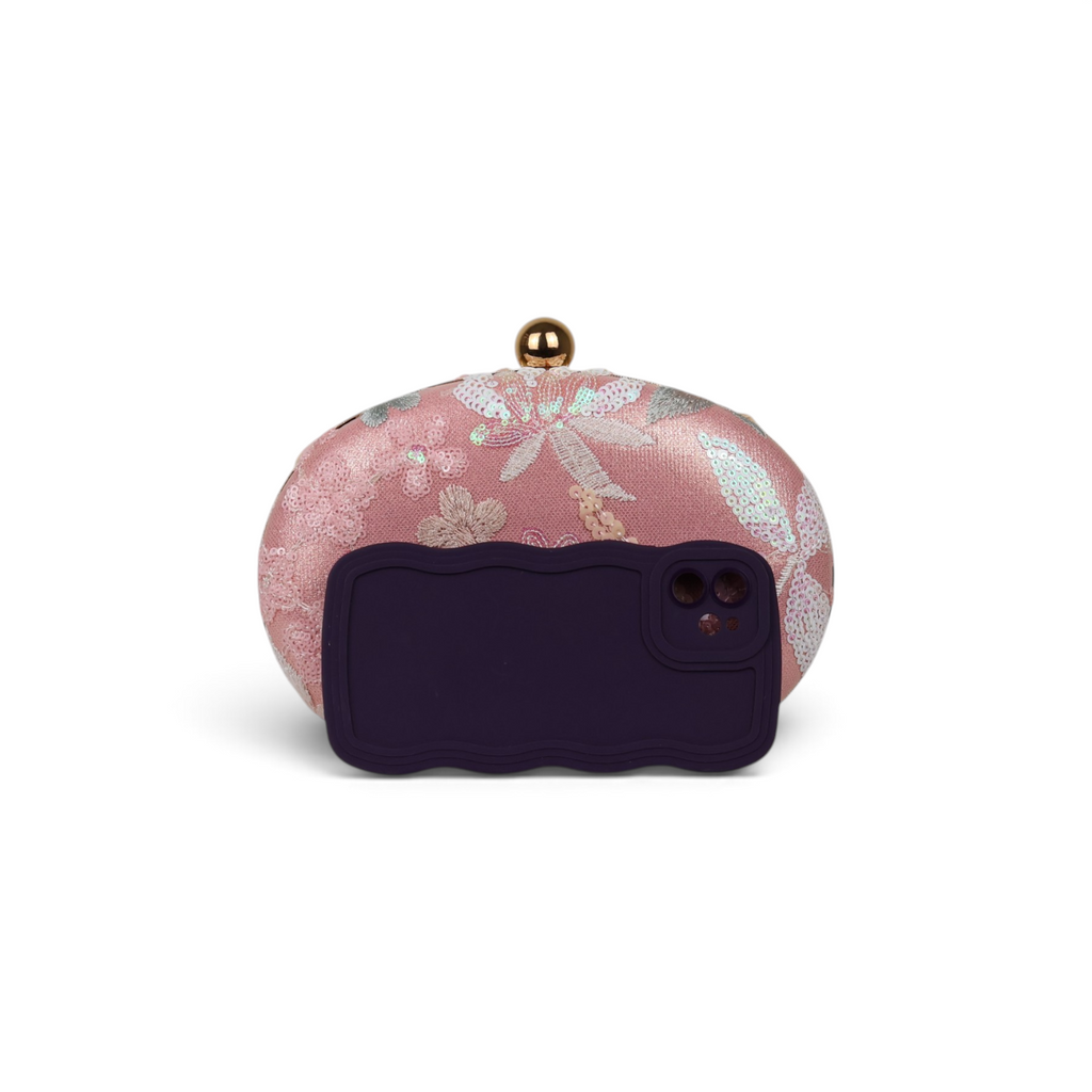 Bolsa Clutch Festa Oval Bordada Flores Rosa