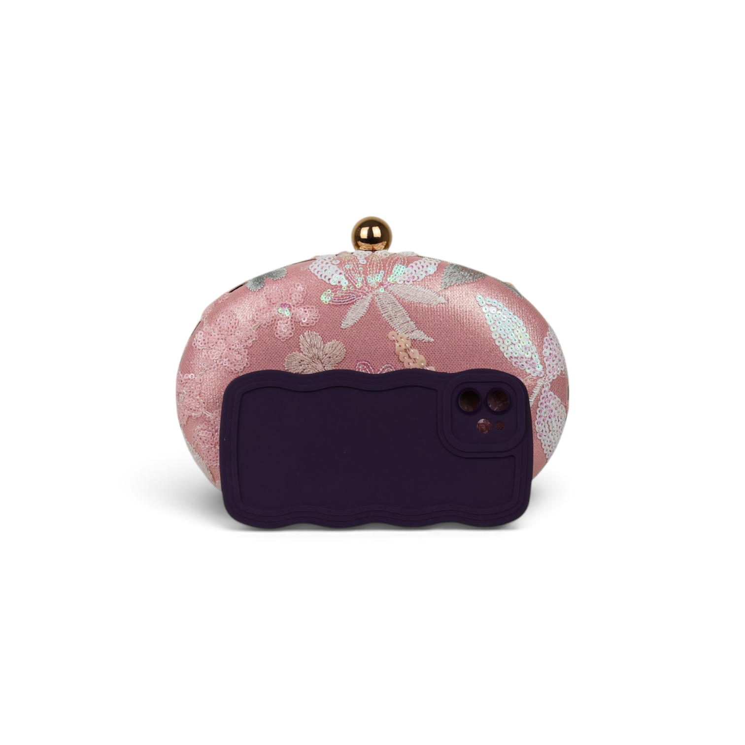 Bolsa Clutch Festa Oval Bordada Flores Rosa