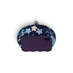 Bolsa Clutch Festa Oval Bordada Flores Azul Marinho