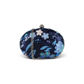 Bolsa Clutch Festa Oval Bordada Flores Azul Marinho