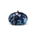 Bolsa Clutch Festa Oval Bordada Flores Azul Marinho
