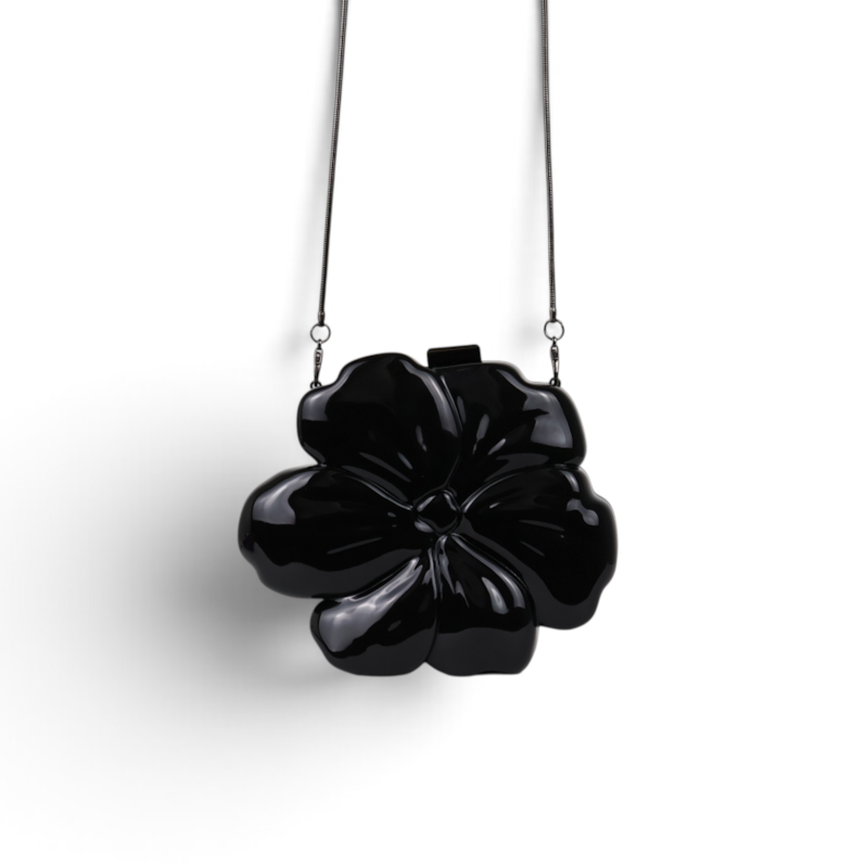 Bolsa Clutch Festa Acrílico Flor Preta