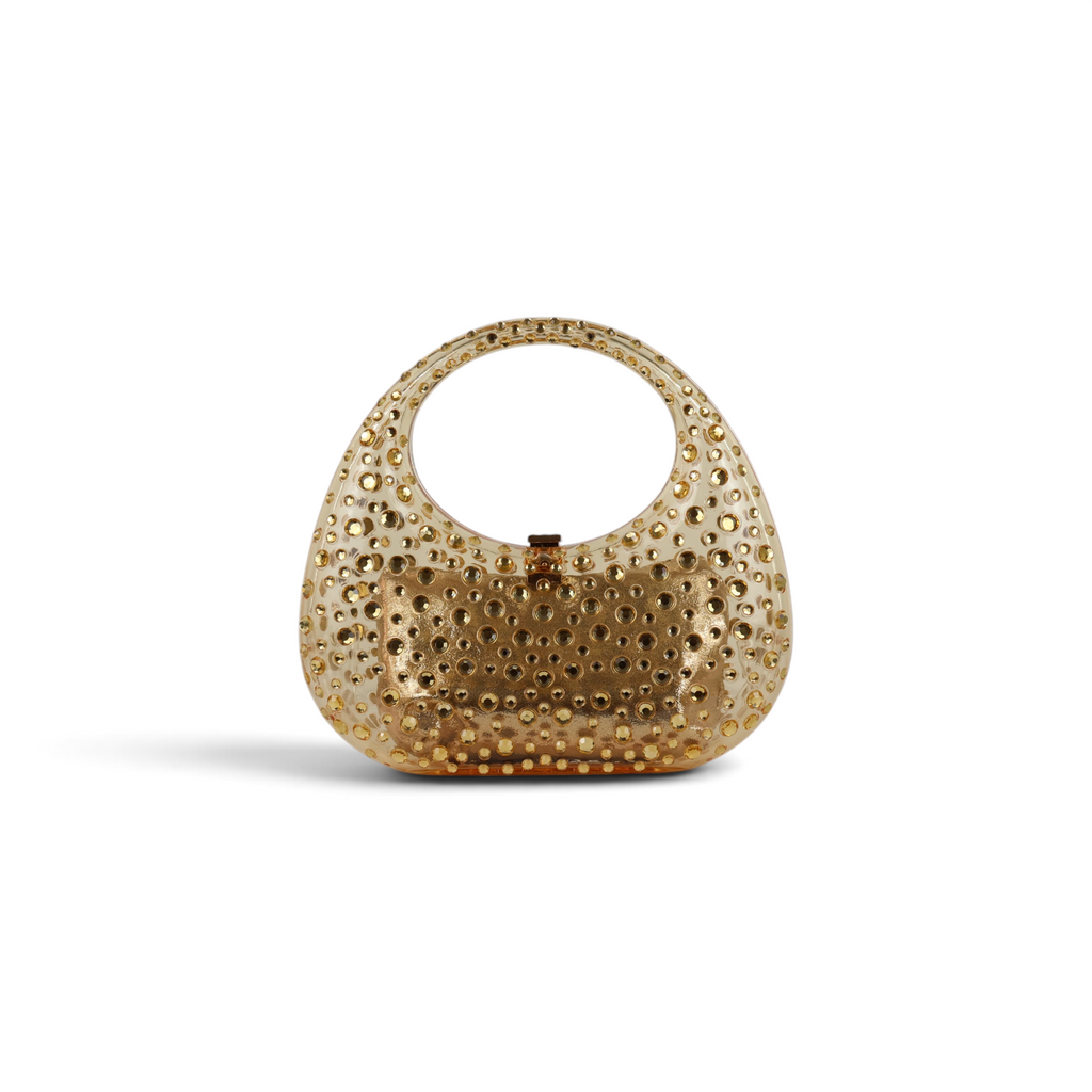Bolsa de Mão Acrílico Transparente Dourada