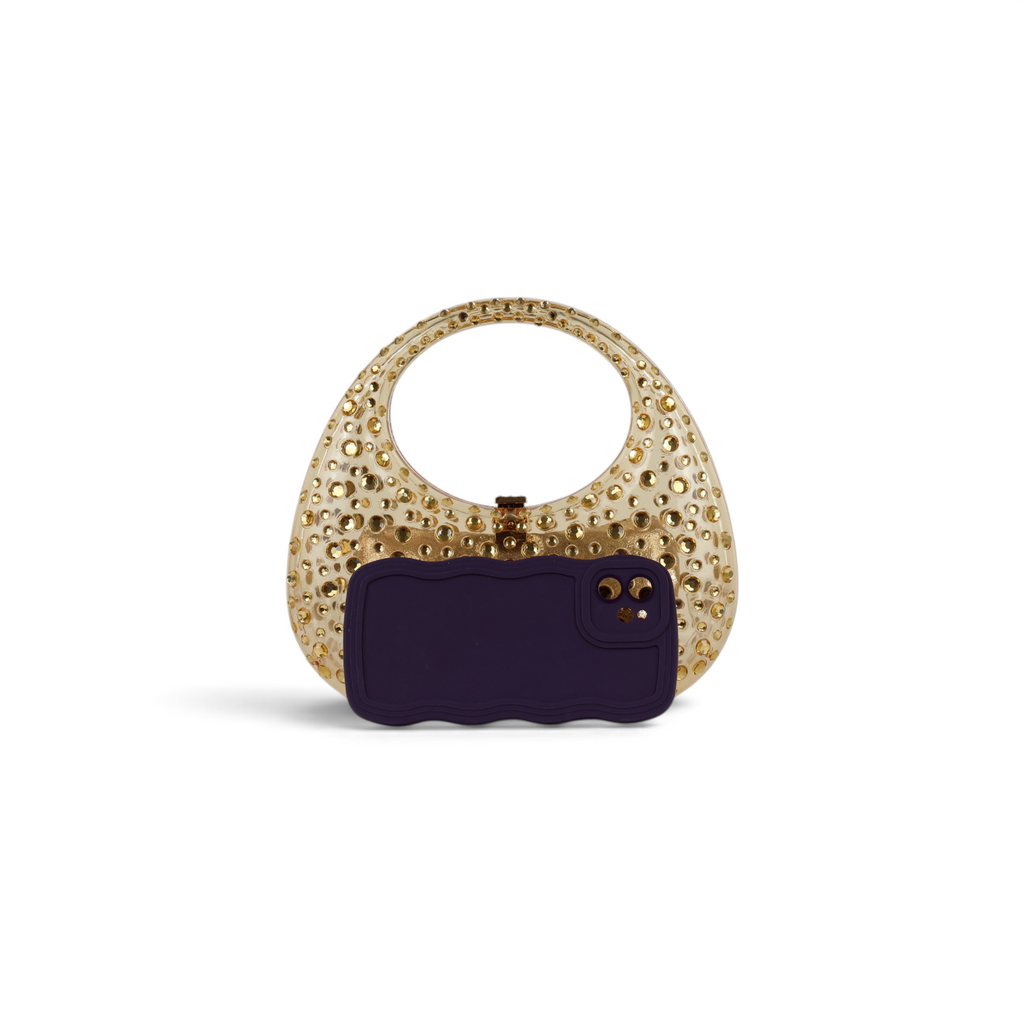 Bolsa de Mão Acrílico Transparente Dourada