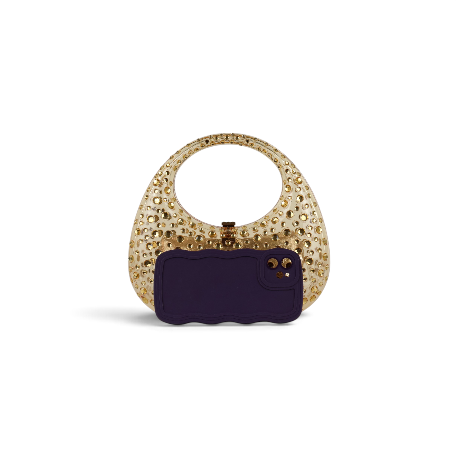 Bolsa de Mão Acrílico Transparente Dourada