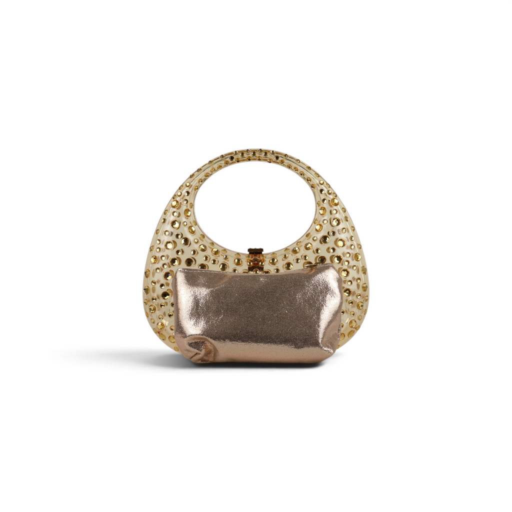 Bolsa de Mão Acrílico Transparente Dourada