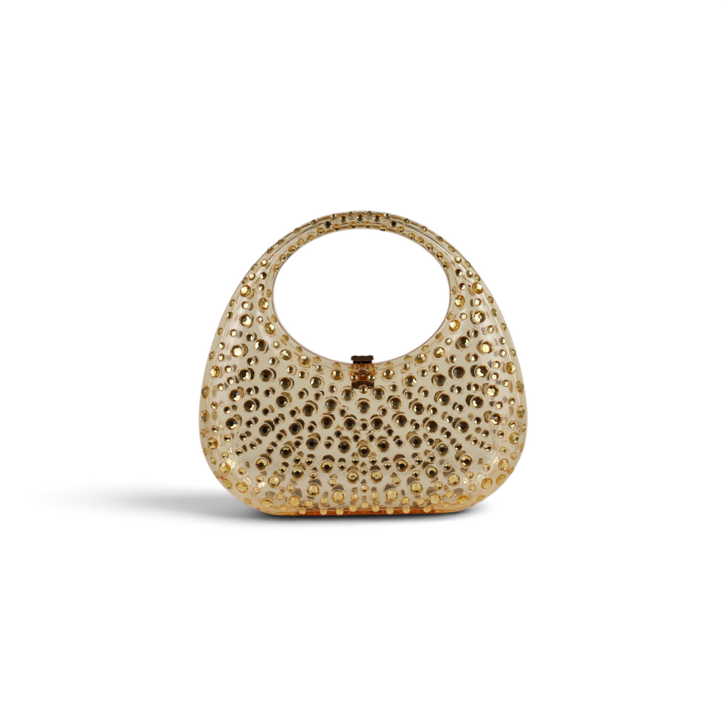 Bolsa de Mão Acrílico Transparente Dourada