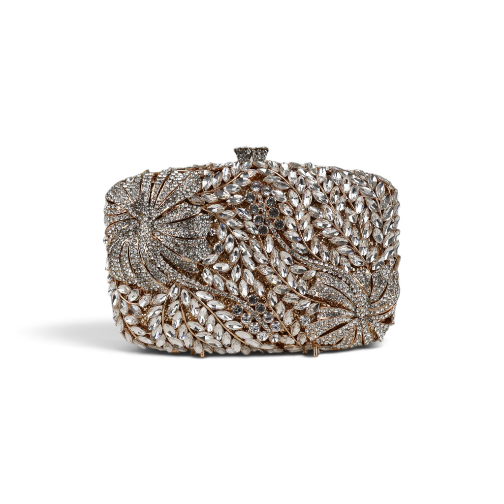 Bolsa Festa Clutch Pedraria Strass Dourada Cristais