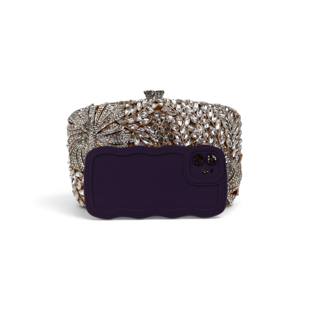 Bolsa Festa Clutch Pedraria Strass Dourada Cristais