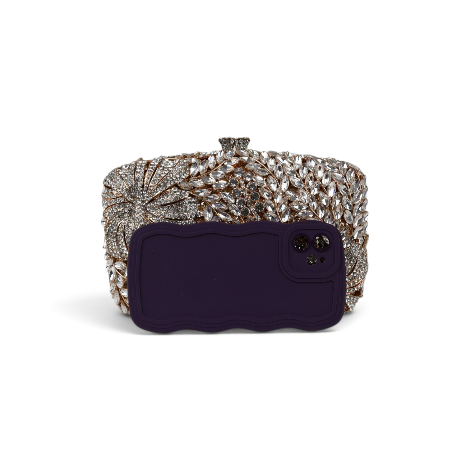 Bolsa Festa Clutch Pedraria Strass Dourada Cristais