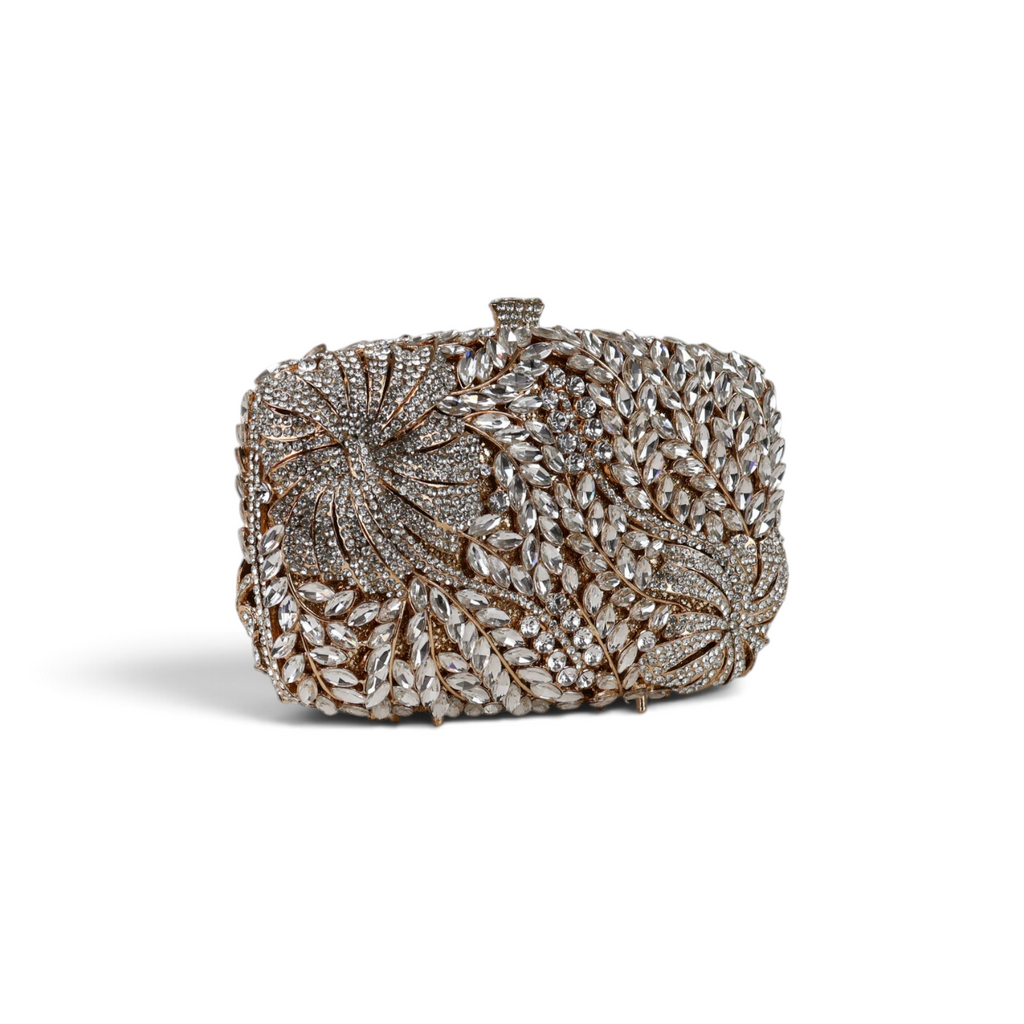 Bolsa Festa Clutch Pedraria Strass Dourada Cristais