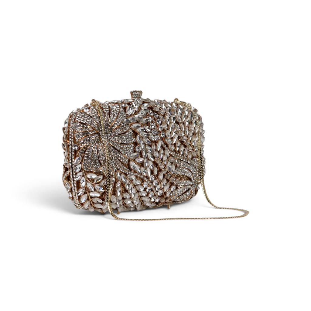 Bolsa Festa Clutch Pedraria Strass Dourada Cristais