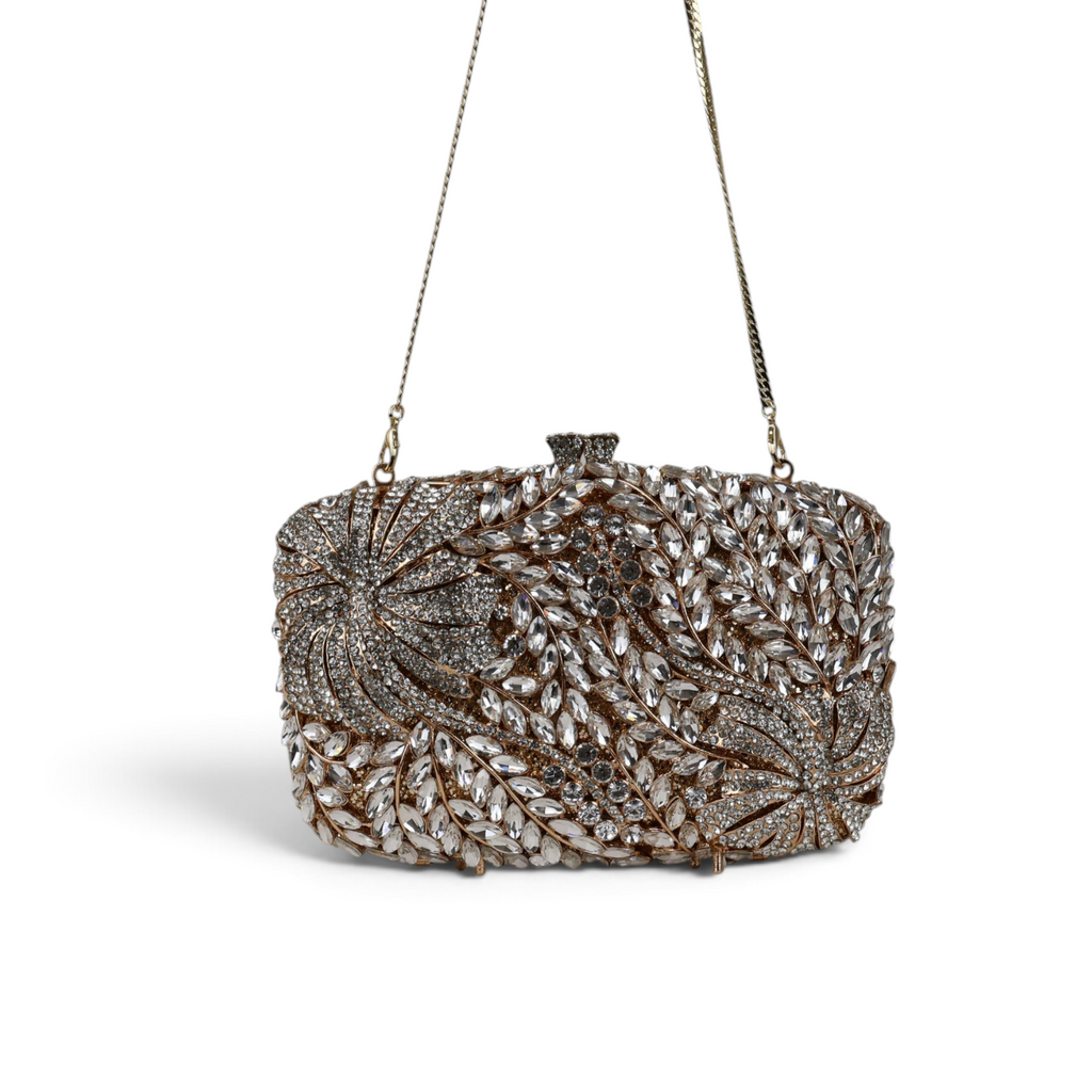 Bolsa Festa Clutch Pedraria Strass Dourada Cristais