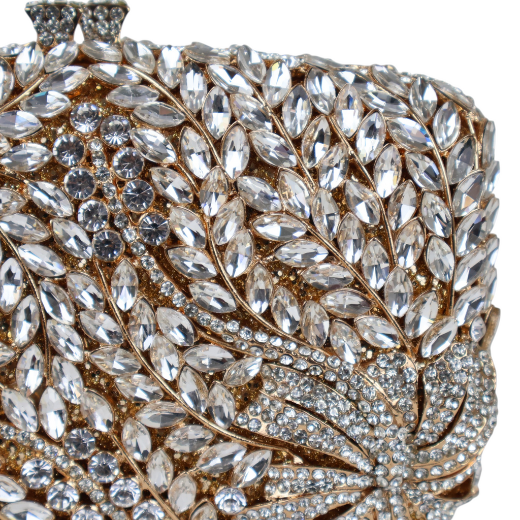 Bolsa Festa Clutch Pedraria Strass Dourada Cristais