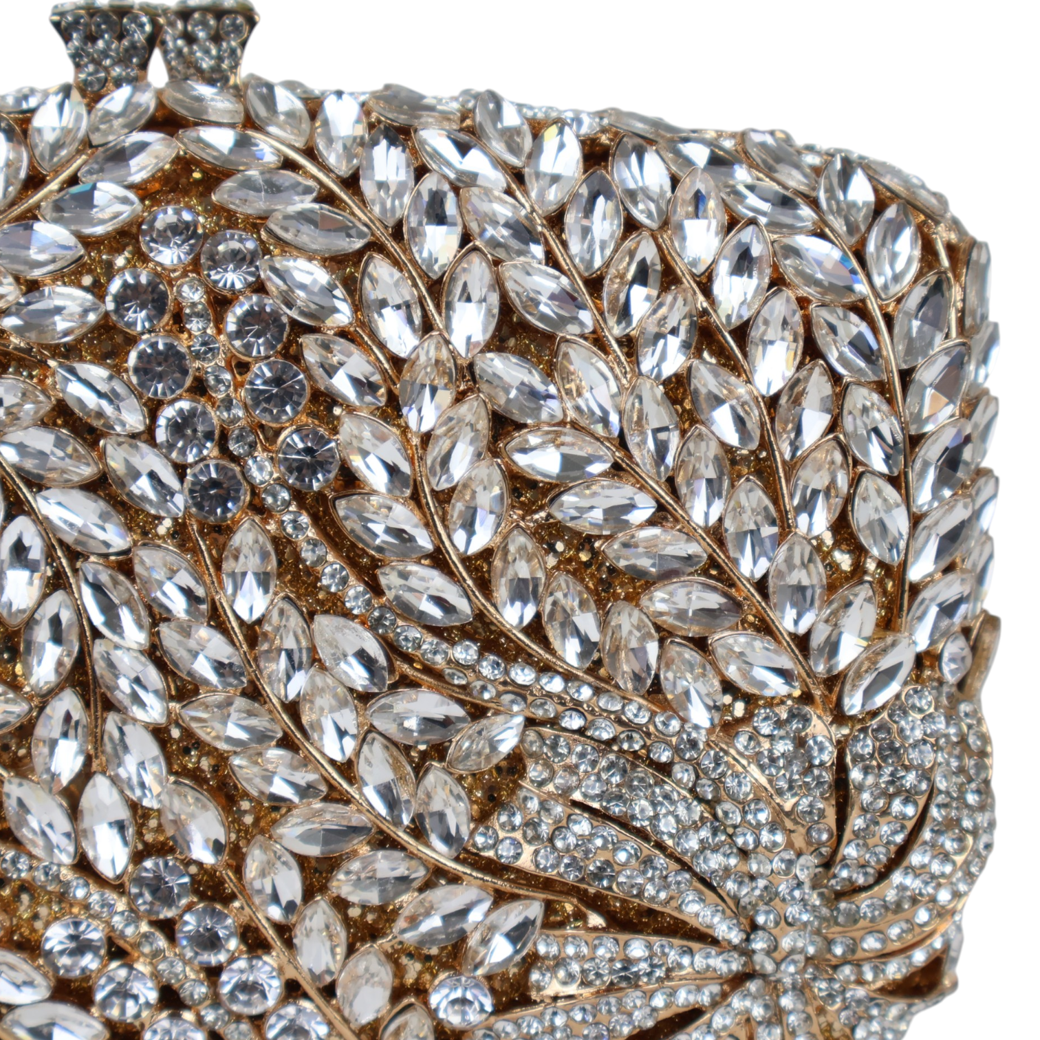 Bolsa Festa Clutch Pedraria Strass Dourada Cristais