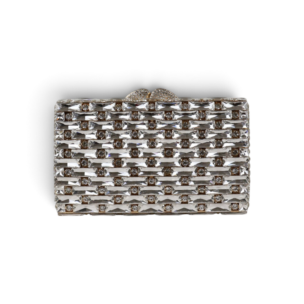 Bolsa Festa Clutch Pedraria Strass Dourada Cristais