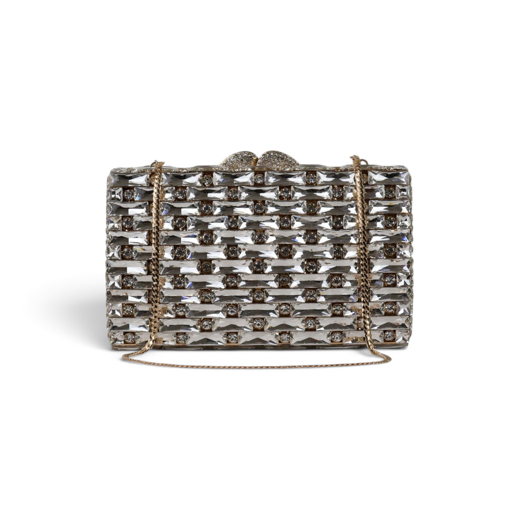 Bolsa Festa Clutch Pedraria Strass Dourada Cristais