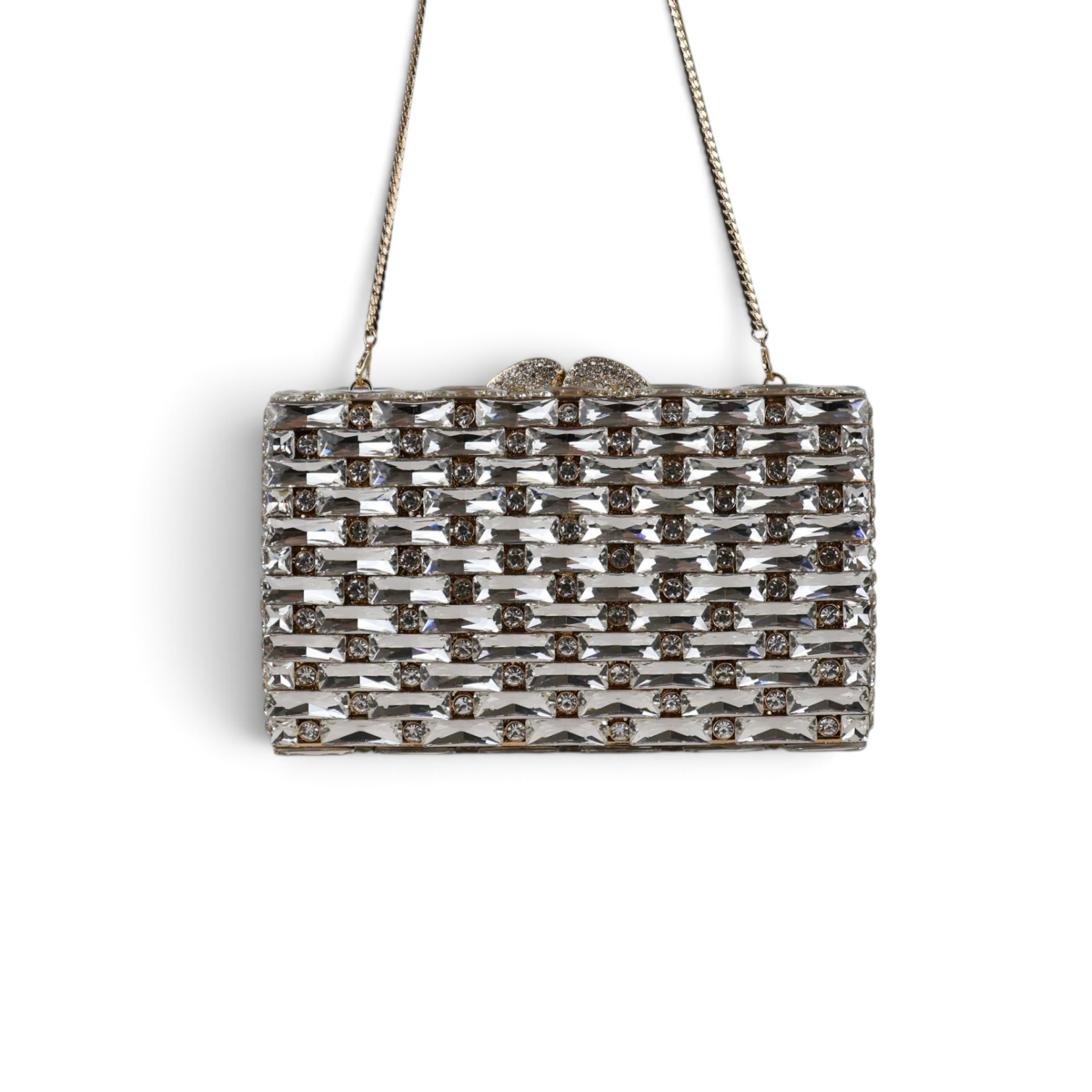 Bolsa Festa Clutch Pedraria Strass Dourada Cristais