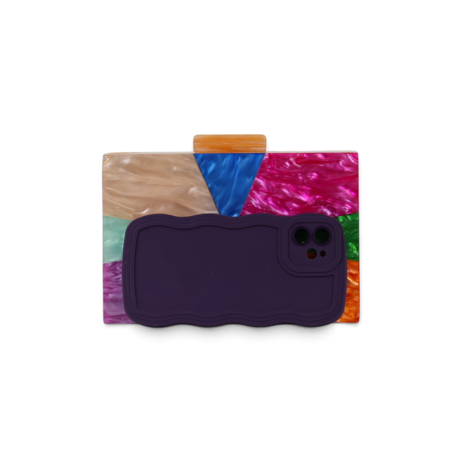 Bolsa de Festa Clutch Acrílico Colorida Bege