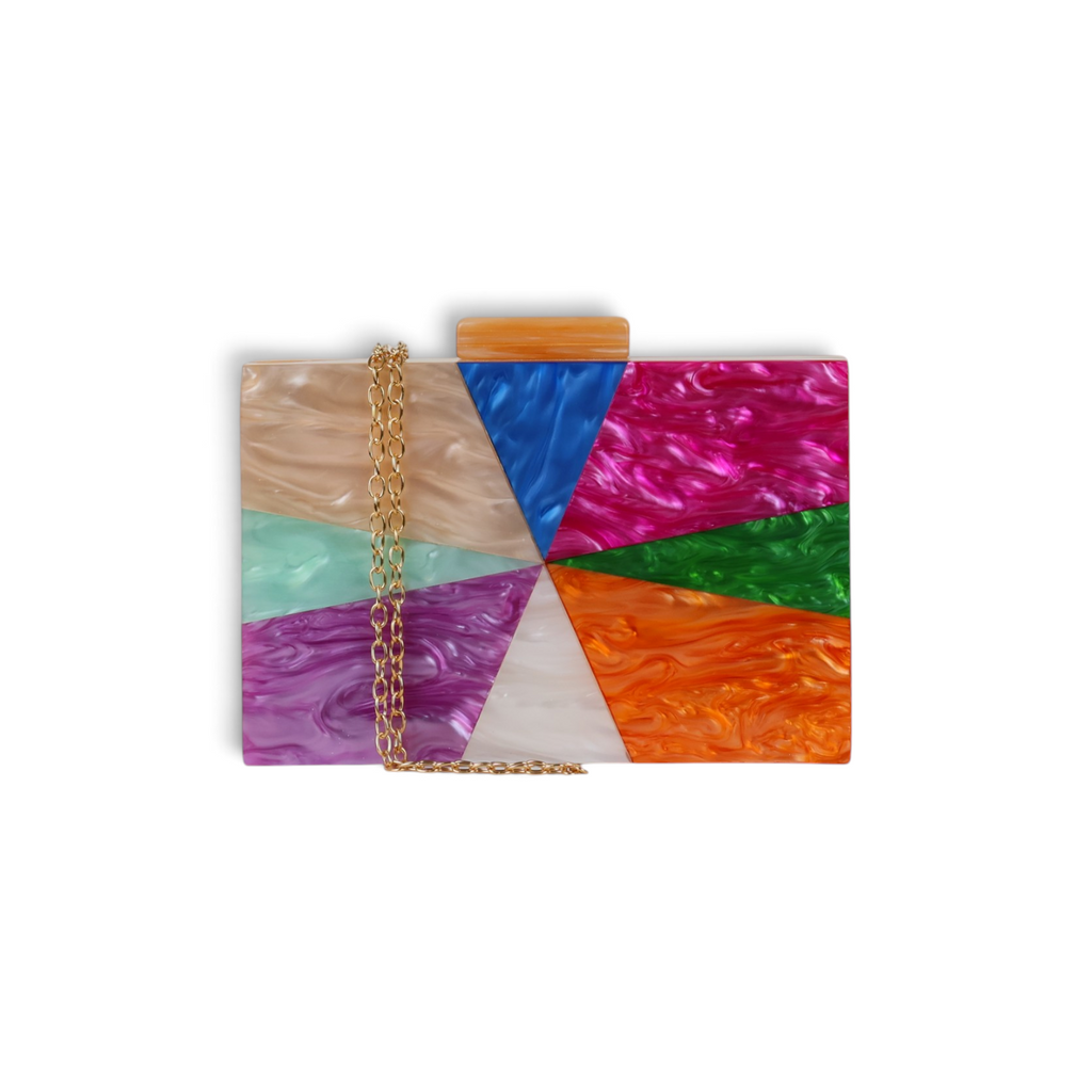 Bolsa de Festa Clutch Acrílico Colorida Bege