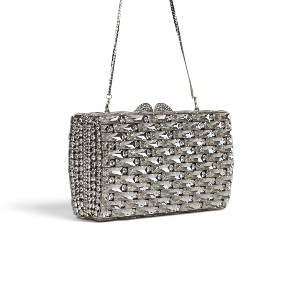 Bolsa Festa Clutch Pedraria Strass Prata