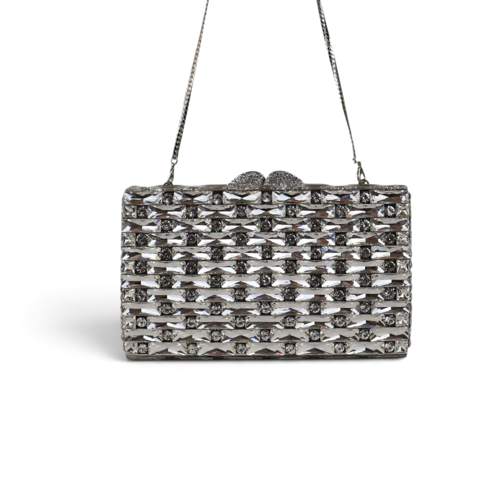 Bolsa Festa Clutch Pedraria Strass Prata