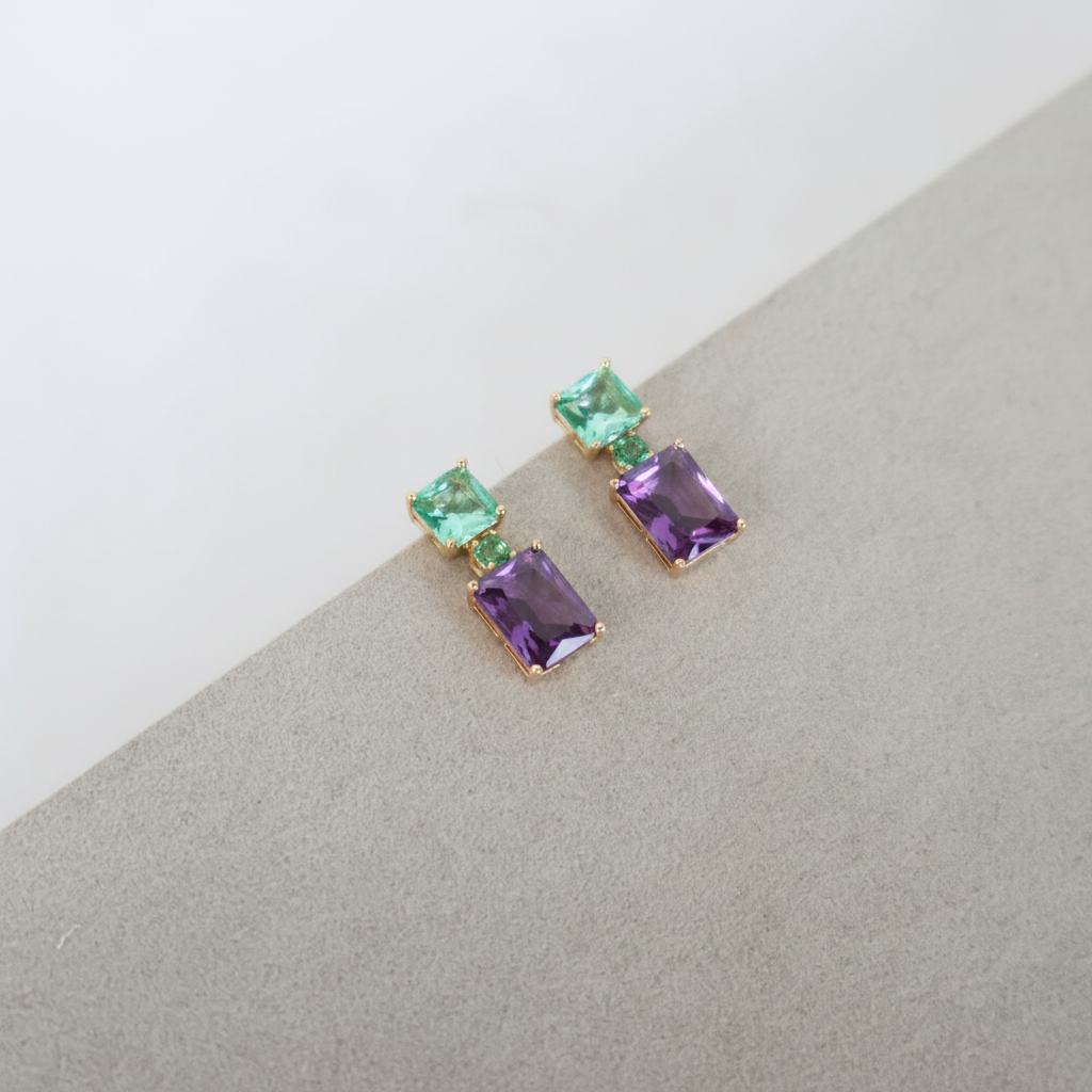 Brinco Roxo e Verde