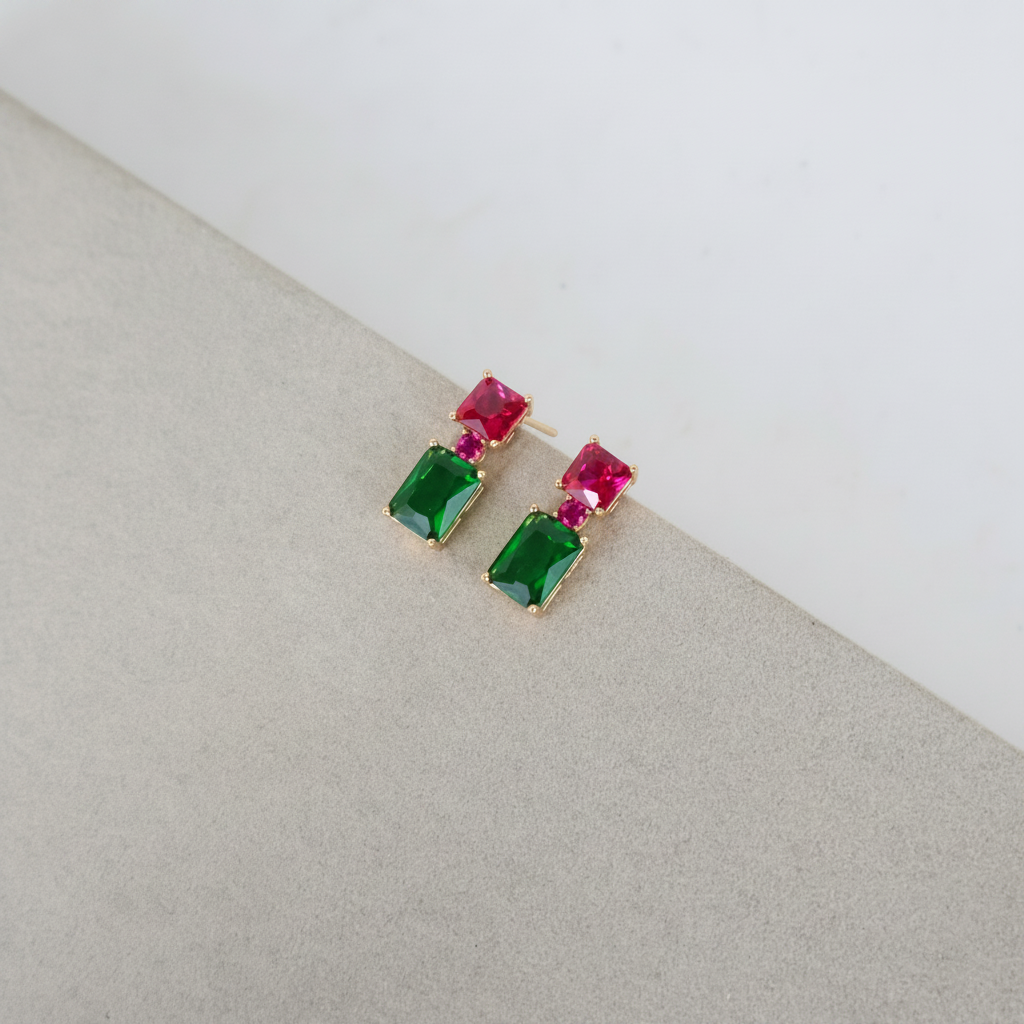 Brinco Verde e Fúcsia